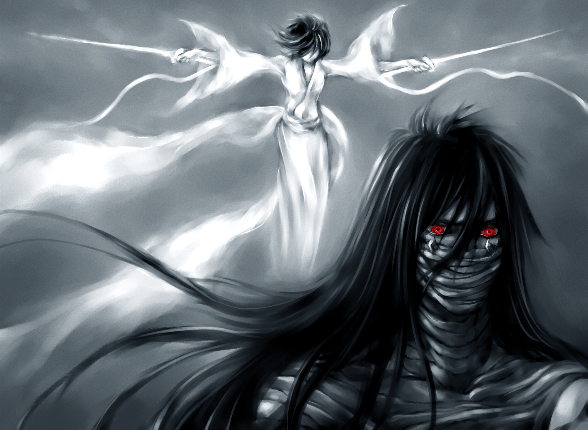 bleach, Art, Nanfe, Girl, Kuchiki, Rukia, Guy, Kurosaki, Ichigo, View, Weapon, Sword, Belt, Bleach Wallpaper