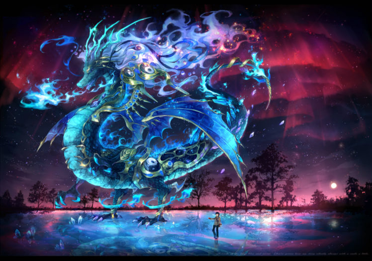 original, Dragon, Night, Salay, Stars, Fantasy HD Wallpaper Desktop Background