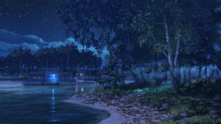 original, Arsenixc, Landscape, Night, Original, Scenic, Stars, Tree, Water HD Wallpaper Desktop Background