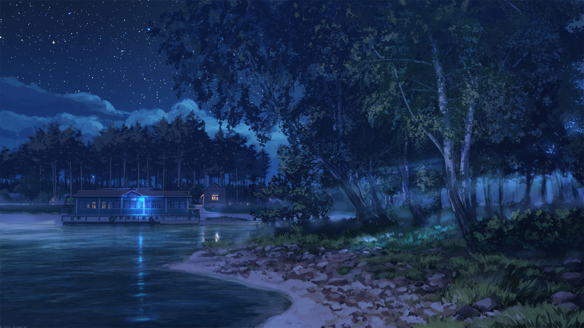original, Arsenixc, Landscape, Night, Original, Scenic, Stars, Tree, Water Wallpaper
