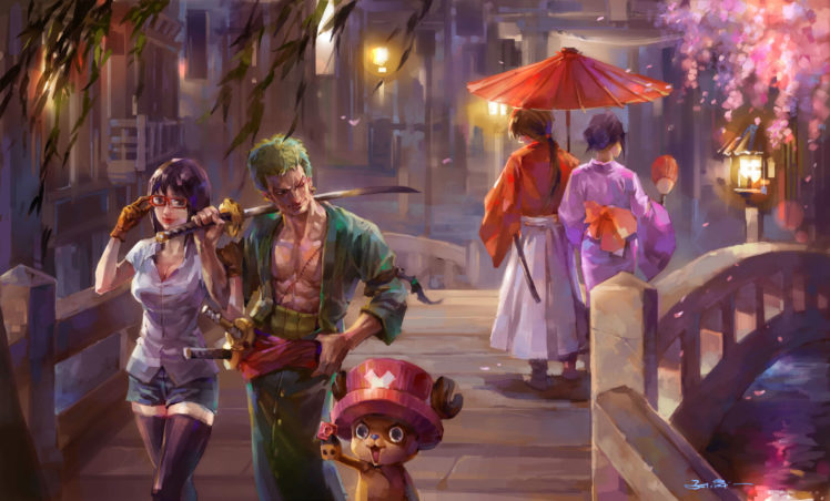 one, Piece, Men, Warrior, Bridges, Sabre, Umbrella, Anime, Girls, Asian HD Wallpaper Desktop Background