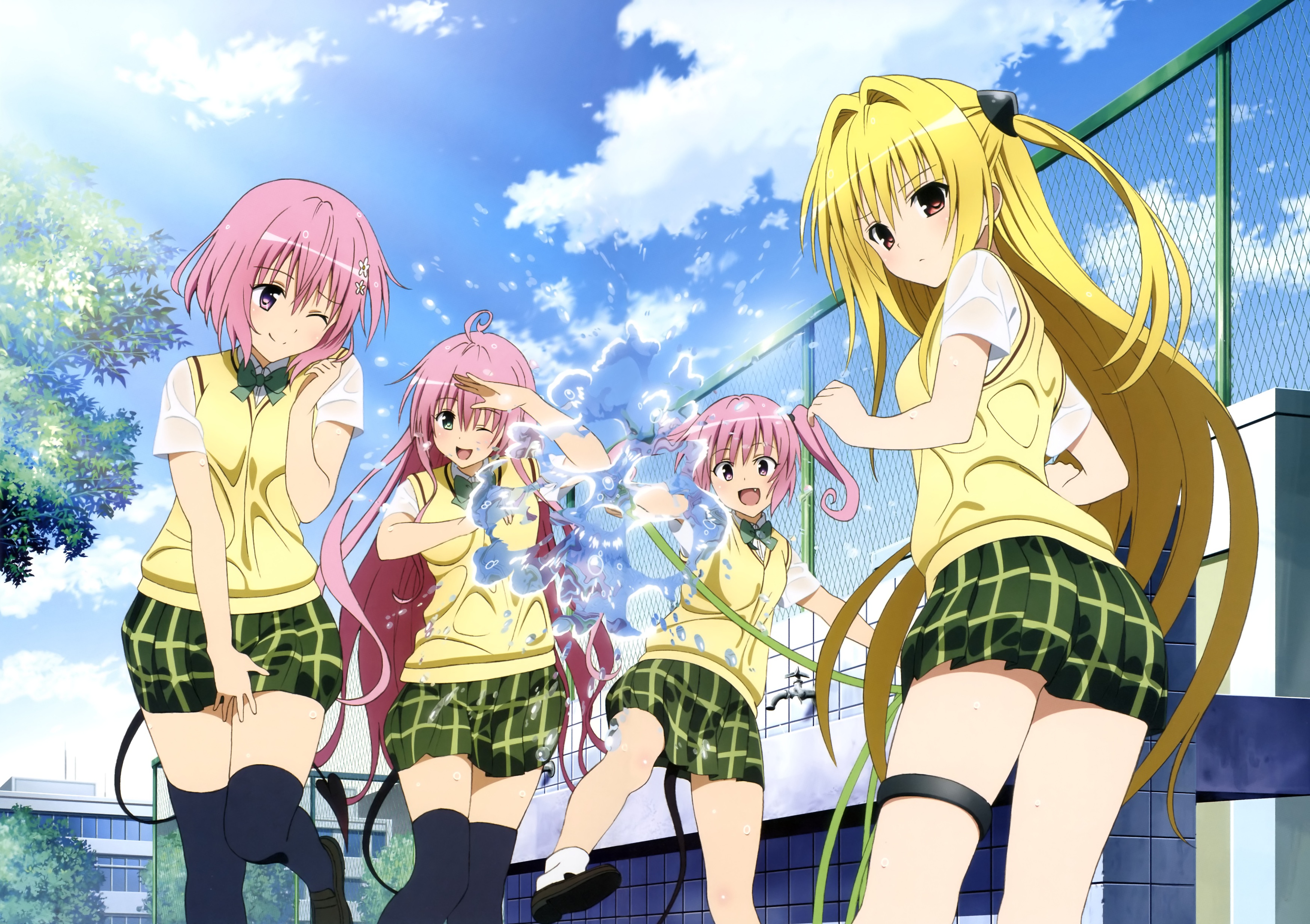 Download hd wallpapers of 139767-to-love-ru, Bow, Brown, Eyes, Clouds, Gree...