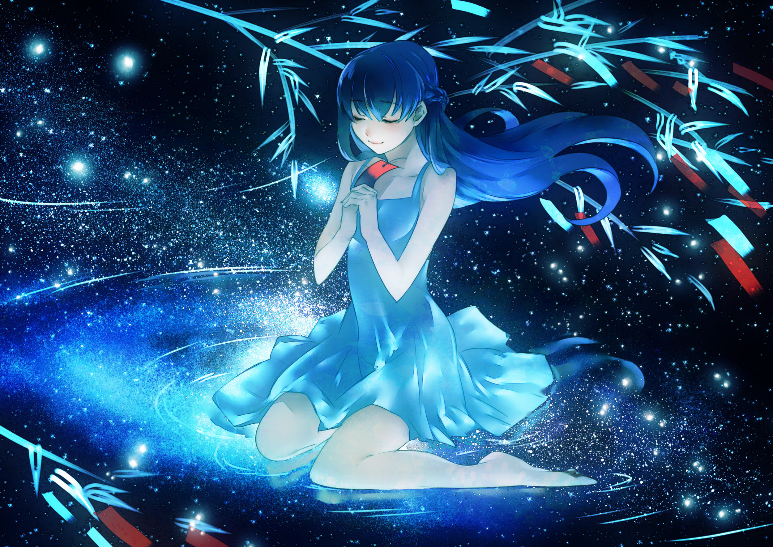 original, Barefoot, Blue, Hair, Dress, Long, Hair, Original, Summer, Dress, Tamachi, Kuwa Wallpaper