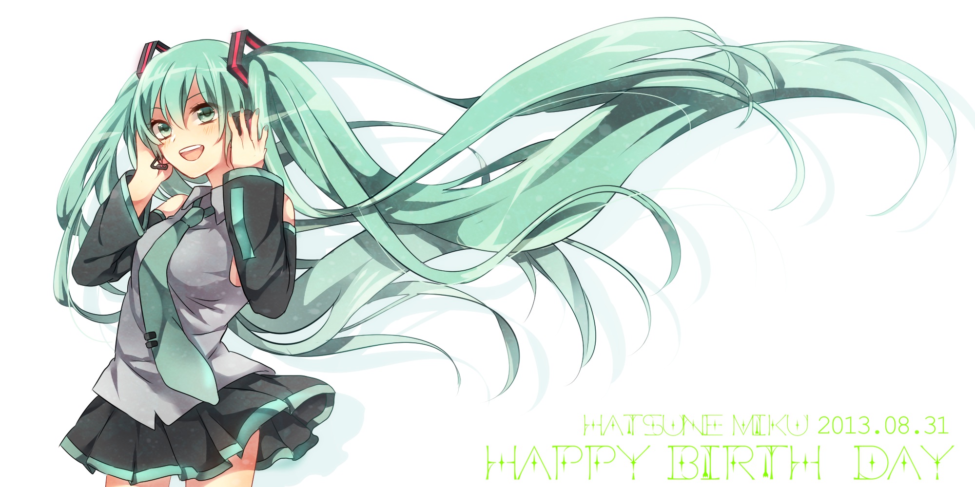 vocaloid, Blush, Green, Eyes, Green, Hair, Hatsune, Miku, Long, Hair