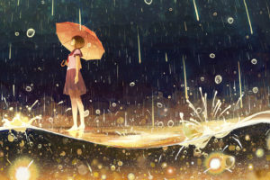 barefoot, Gemi, Original, Rain, Seifuku, Umbrella, Water