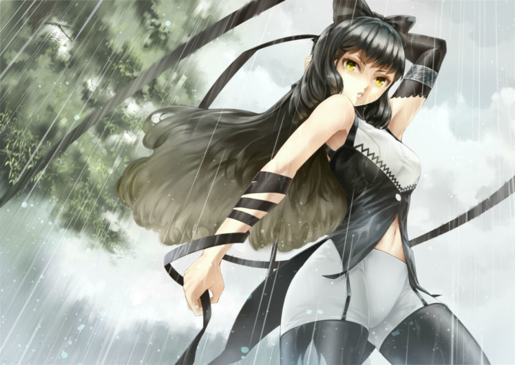 rwby, Black, Hair, Blake, Belladonna, Elbow, Gloves, Long, Hair, Rain, Rwby, Ryouku, Thighhighs, Yellow, Eyes HD Wallpaper Desktop Background