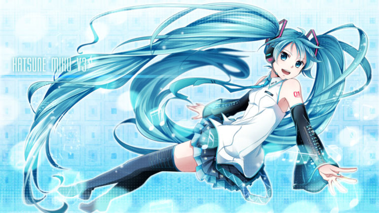 vocaloid, Blue, Eyes, Blue, Hair, Hatsune, Miku, Long, Hair, Skirt, Thighhighs, Tie, Tsujiori, Twintails, Vocaloid HD Wallpaper Desktop Background