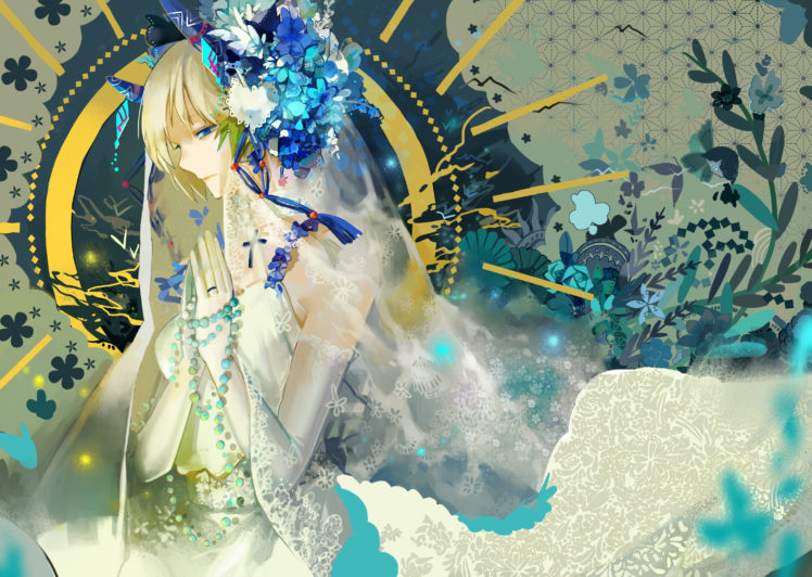 original, Blonde, Hair, Blue, Eyes, Flowers, Nibanmachi, Wakai, Original, Short, Hair, Wedding, Dress HD Wallpaper Desktop Background