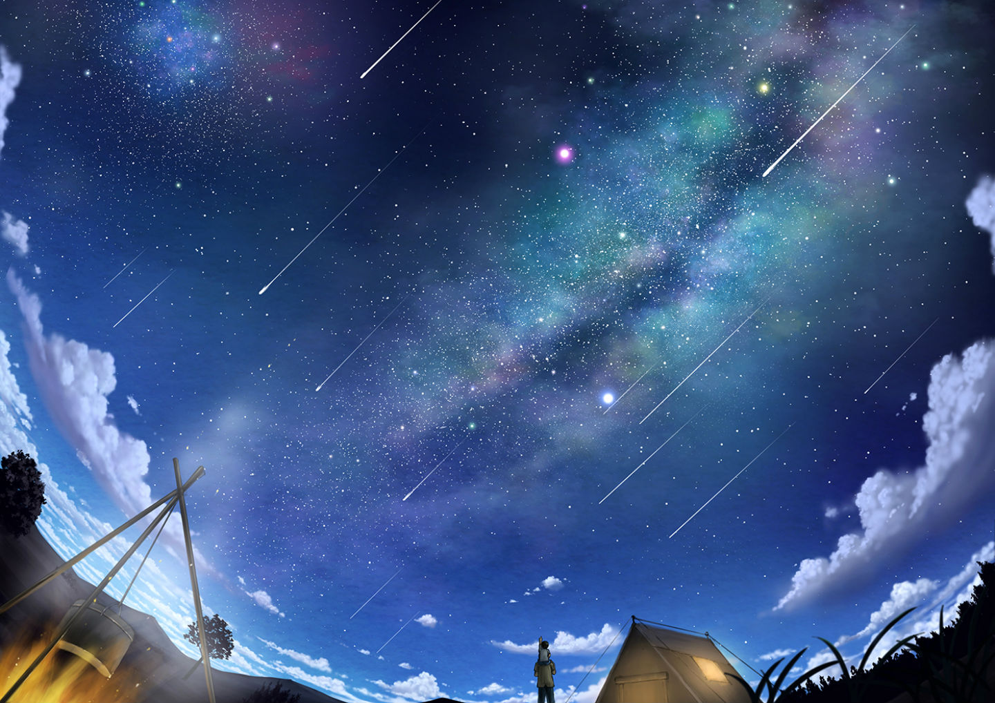original, Clouds, Fire, Night, Original, Pei,  sumurai , Scenic, Sky, Stars Wallpaper