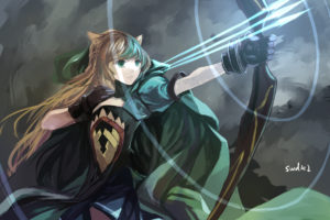 fate, Apocrypha, Animal, Ears, Atalanta, Bow,  weapon , Brown, Hair, Cape, Dress, Fate, Apocrypha, Gloves, Green, Eyes, Long, Hair, Signed, Swd3e2, Weapon