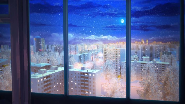 original, Arsenixc, Building, City, Jpeg, Artifacts, Moon, Night, Nobody, Original, Scenic, Sky, Snow, Winter HD Wallpaper Desktop Background