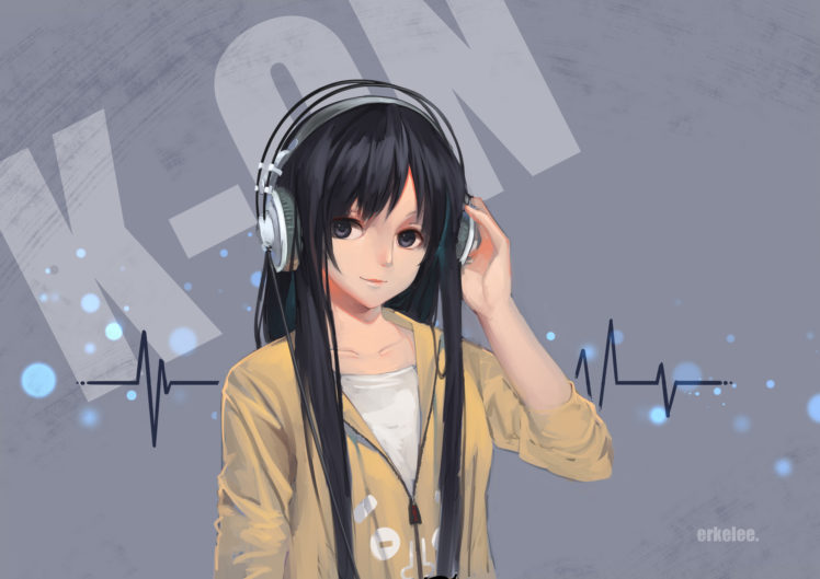 k on , Akiyama, Mio, Black, Eyes, Black, Hair, Erkelee, Headphones, K on HD Wallpaper Desktop Background