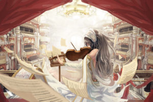 original, Black, Hair, Dress, Headdress, Instrument, Long, Hair, Original, Paper, Qghy, Violin