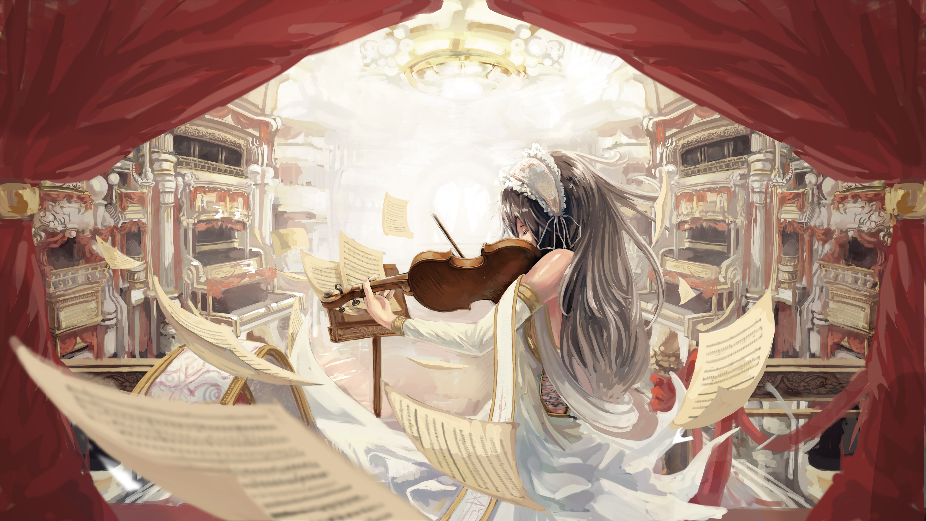 original, Black, Hair, Dress, Headdress, Instrument, Long, Hair, Original, Paper, Qghy, Violin Wallpaper