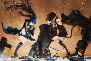 tails, Black, Rock, Shooter, Weapons, Anime, Chains, Strength, Anime, Girls, Glowing, Eyes