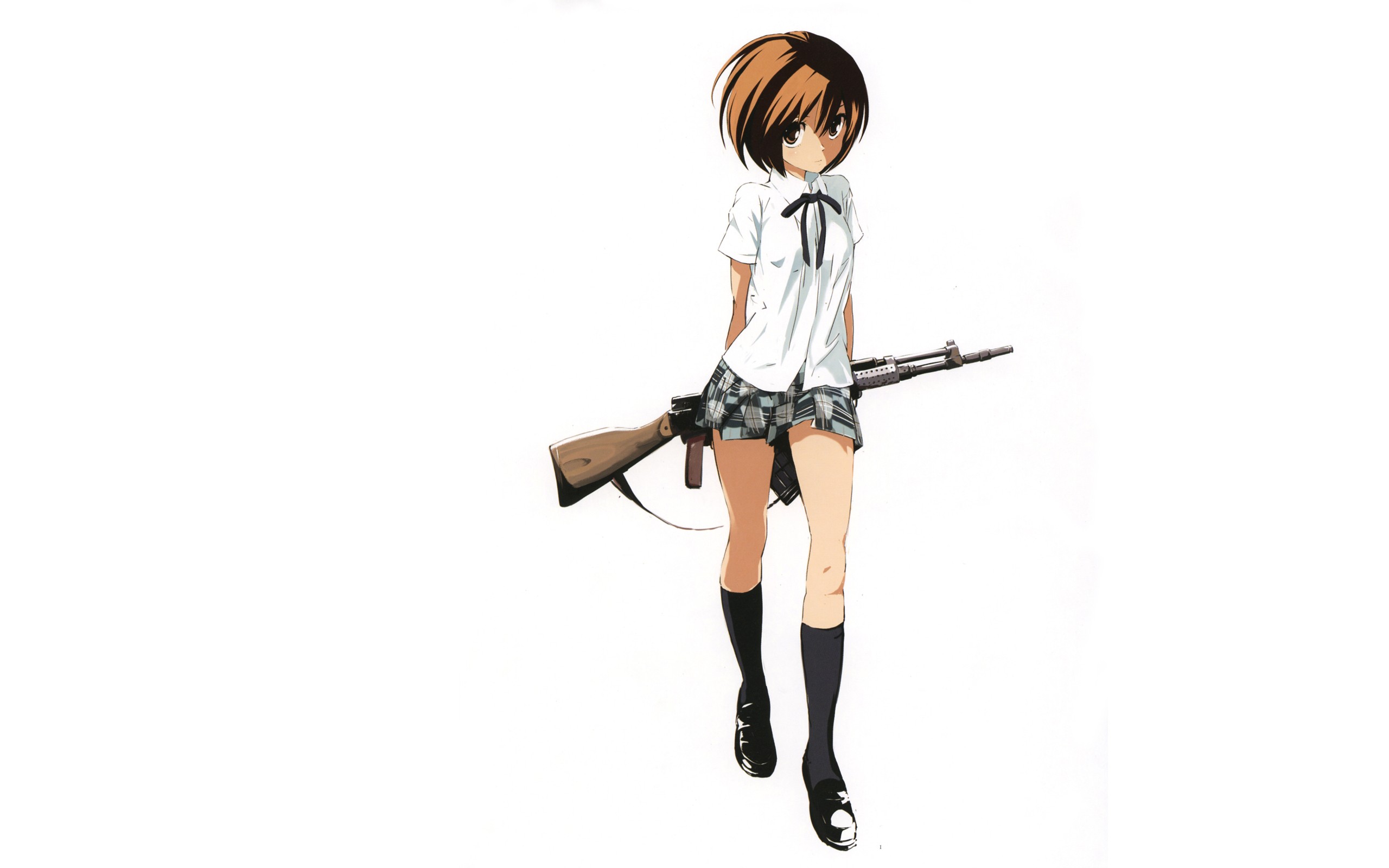 machine, Gun, Guns, Skirts, Short, Hair, Girls, With, Guns, Shirts, Simple, Background, Anime, Girls, White, Background Wallpaper