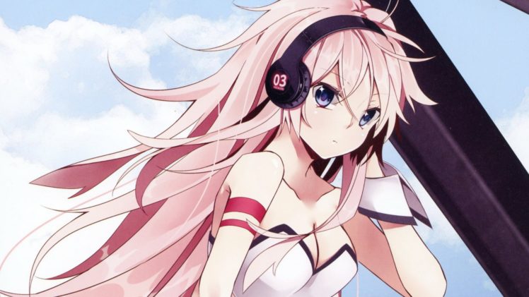 Headphones Clouds Vocaloid Blue Eyes Cleavage Megurine Luka Long Hair Pink Hair Cuffs Anime Girls Armbands Skies Wallpapers Hd Desktop And Mobile Backgrounds