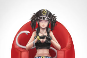 blood, Lad, Animal, Berros, Black, Hair, Blood, Lad, Cleavage, Gloves, Hat, Navel, Necklace, Pink, Eyes, Snake, Twintails, White, Zhouran