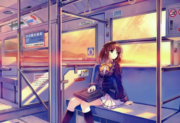 sunset, School, Uniforms, Trains, Skirts, Anime, Misaki, Kurehito, Ushinawareta, Mirai, Wo, Motomete, Anime, Girls, Sasaki, Kaori HD Wallpaper Desktop Background