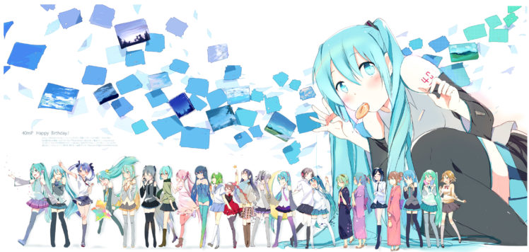vocaloid, Hatsune, Miku, Skirts, Blue, Hair, Lollipops, Twintails HD Wallpaper Desktop Background