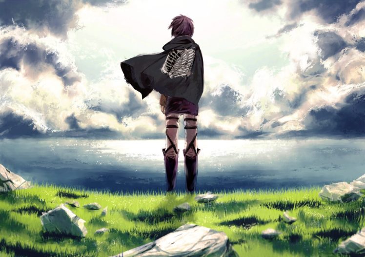 water, Clouds, Grass, Anime, Anime, Boys, Shingeki, No, Kyojin, Eren, Jaeger HD Wallpaper Desktop Background