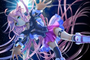 boots, Outer, Space, Vocaloid, Stars, Blue, Eyes, Planets, Skirts, Falling, Down, Long, Hair, Pink, Hair, Thigh, Highs, Braids, Choker, Anime, Girls, Glowing, Eyes, Spread, Arms, Hair, Ornaments, Knee, Socks, Ba