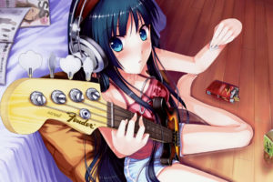 headphones, K on , Akiyama, Mio, Guitar, Picks