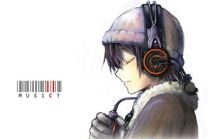 headphones, Music, Anime, Simple, Background