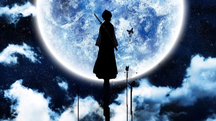 bleach, Moon, Silhouettes, Kuchiki, Rukia HD Wallpaper Desktop Background