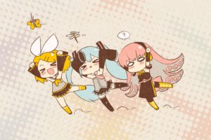 vocaloid, Hatsune, Miku, Megurine, Luka, Chibi, Kagamine, Rin, Butterflies