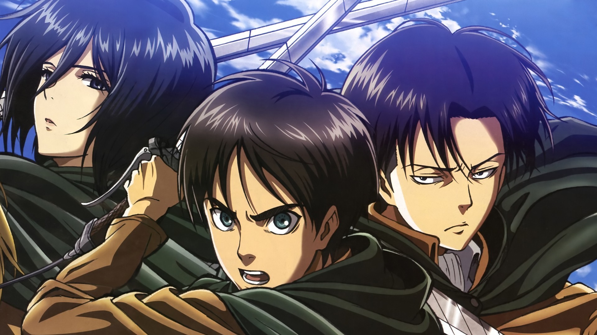 shingeki, No, Kyojin, Cape, Eren, Jaeger, Mikasa, Ackerman, Rivaille, Shingeki, No, Kyojin, Short, Hair, Sword, Uniform, Weapon Wallpaper