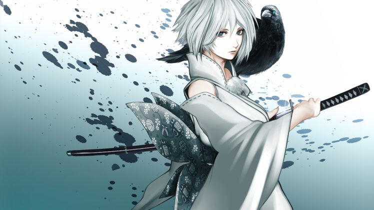 katana, Anime, Crows, Anime, Girls, Swords, Silver, Hair, Upscaled HD Wallpaper Desktop Background