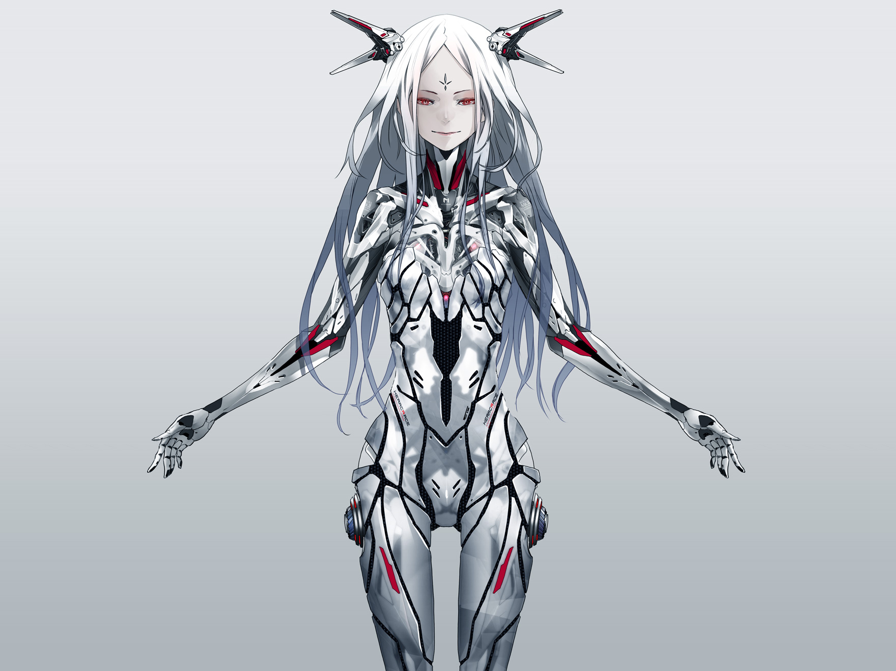 beatless, Bodysuit, Gray, Long, Hair, Red, Eyes, Redjuice, Skintight, White, Hair Wallpaper