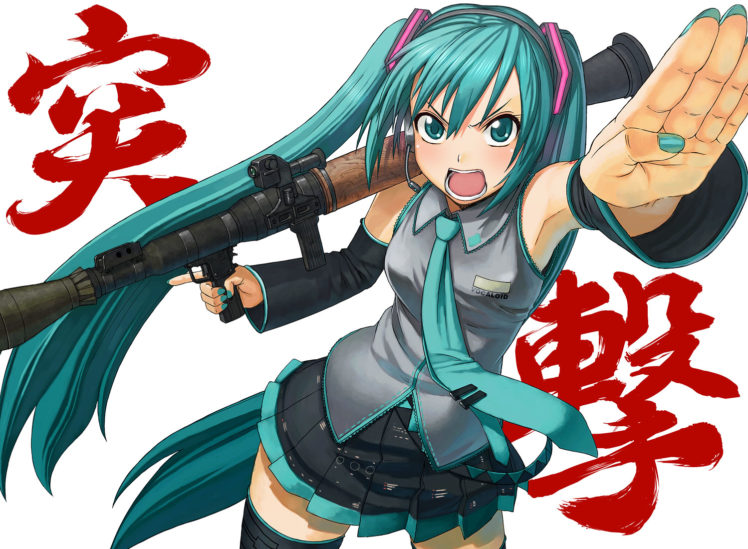 guns, Vocaloid, Hatsune, Miku, Hail, Detached, Sleeves HD Wallpaper Desktop Background