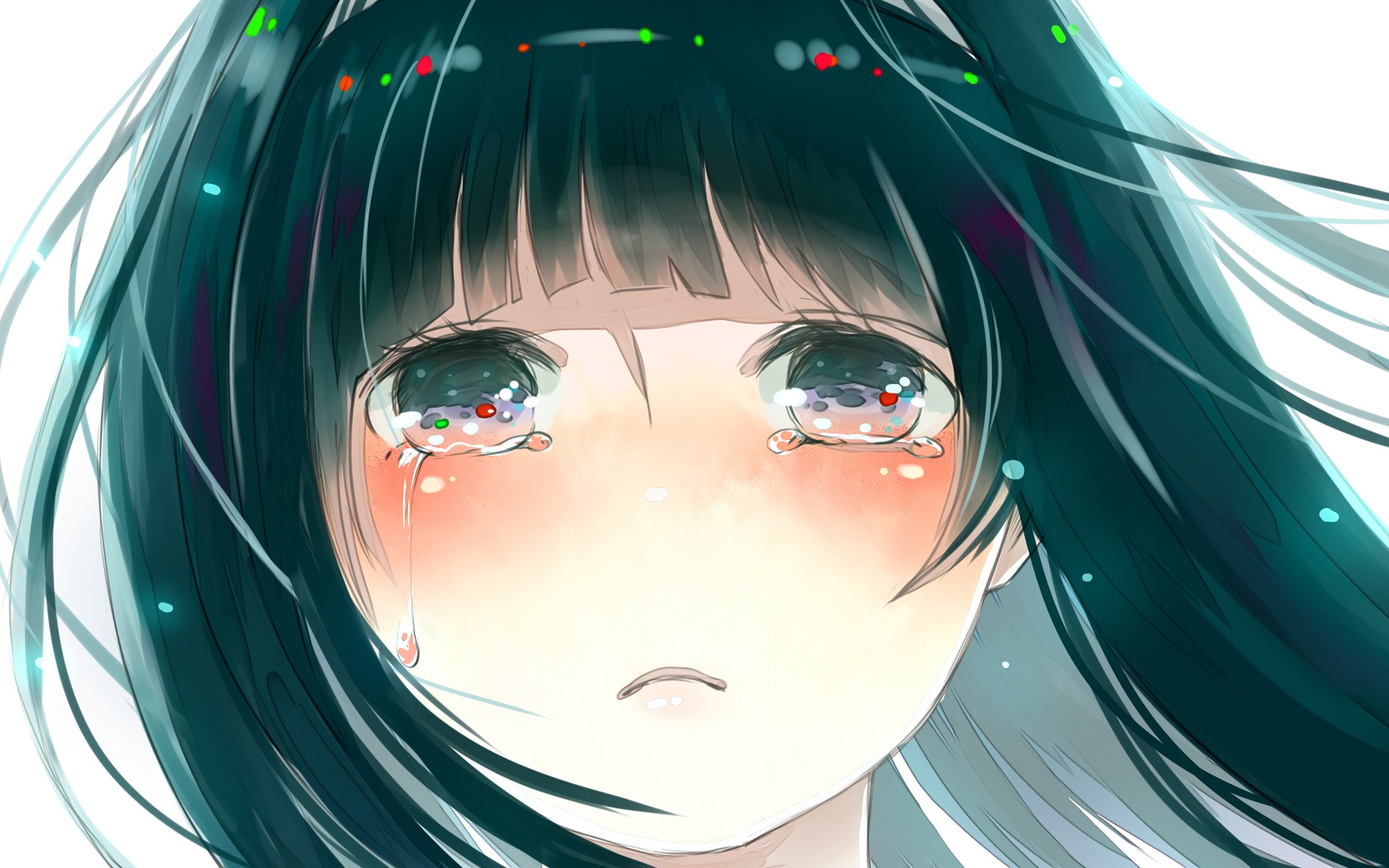 close up, White, Tears, Long, Hair, Green, Eyes, Green, Hair, Crying, Anime, Girls, Faces, Hyouka, Chitanda, Eru Wallpaper