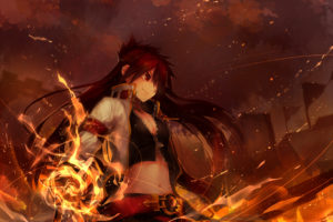 elsword, Fire, Long, Hair, Magic, Malmaron, Navel, Necklace, Red, Eyes, Red, Hair