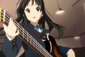 k on , Guitars, Akiyama, Mio, Smiling, Open, Mouth, Anime, Anime, Girls