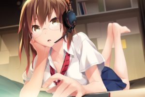 headphones, Glasses, Visual, Novels, Anime, Anime, Girls, Headsets, Brava , Tsukidate, Hinata, Akinoko