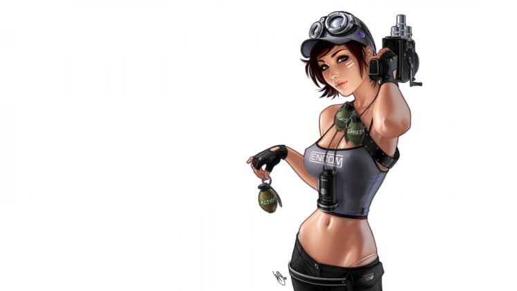 pretty, Face, Breasts, Brown, Hair, Gloves, Goggles, Hat, Jpeg, Artifacts, Pretty, Face, Weapon HD Wallpaper Desktop Background