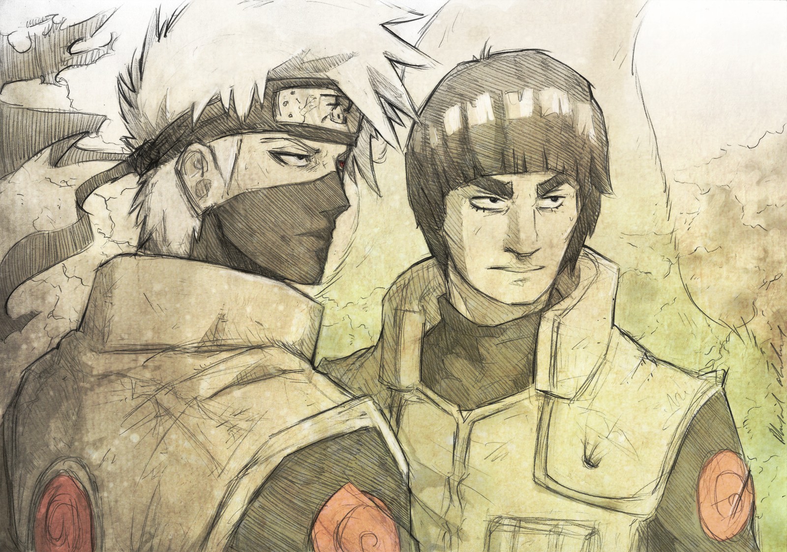 sketches, Naruto , Shippuden, Drawings, Kakashi, Hatake, Maito, Gai Wallpaper