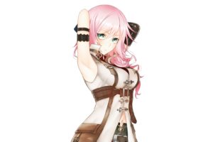 women, Green, Eyes, Pink, Hair, Final, Fantasy, Xiii, Claire, Farron, Simple, Background, Anime, Girls, White, Background