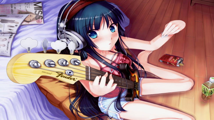 headphones, K on , Bass, Guitars, Akiyama, Mio, Guitar, Picks HD Wallpaper Desktop Background