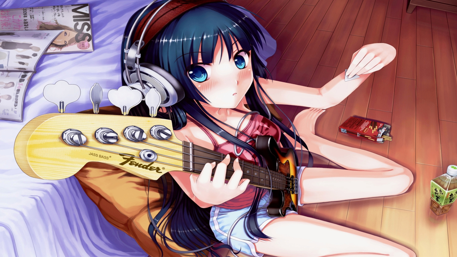 headphones, K on , Bass, Guitars, Akiyama, Mio, Guitar, Picks Wallpaper