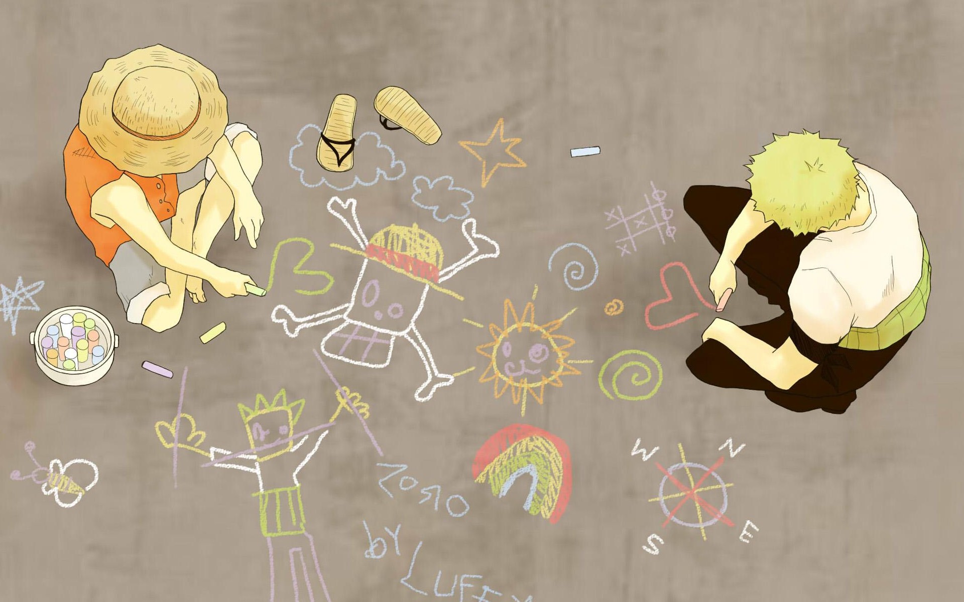 one, Piece,  anime , Chalk, Monkey, D, Luffy Wallpaper