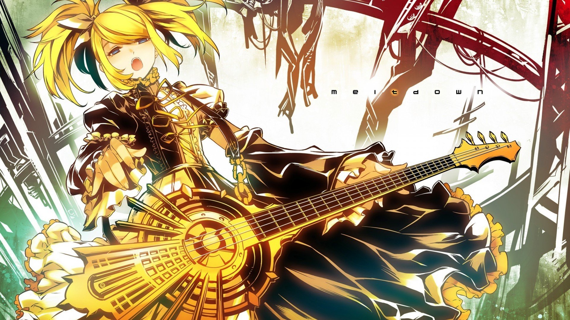 blondes, Vocaloid, Kagamine, Rin, Guitars, Anime, Girls Wallpaper