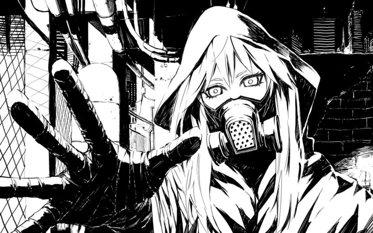 black, And, White, Vocaloid, Gas, Masks, Drawings, Anime HD Wallpaper Desktop Background