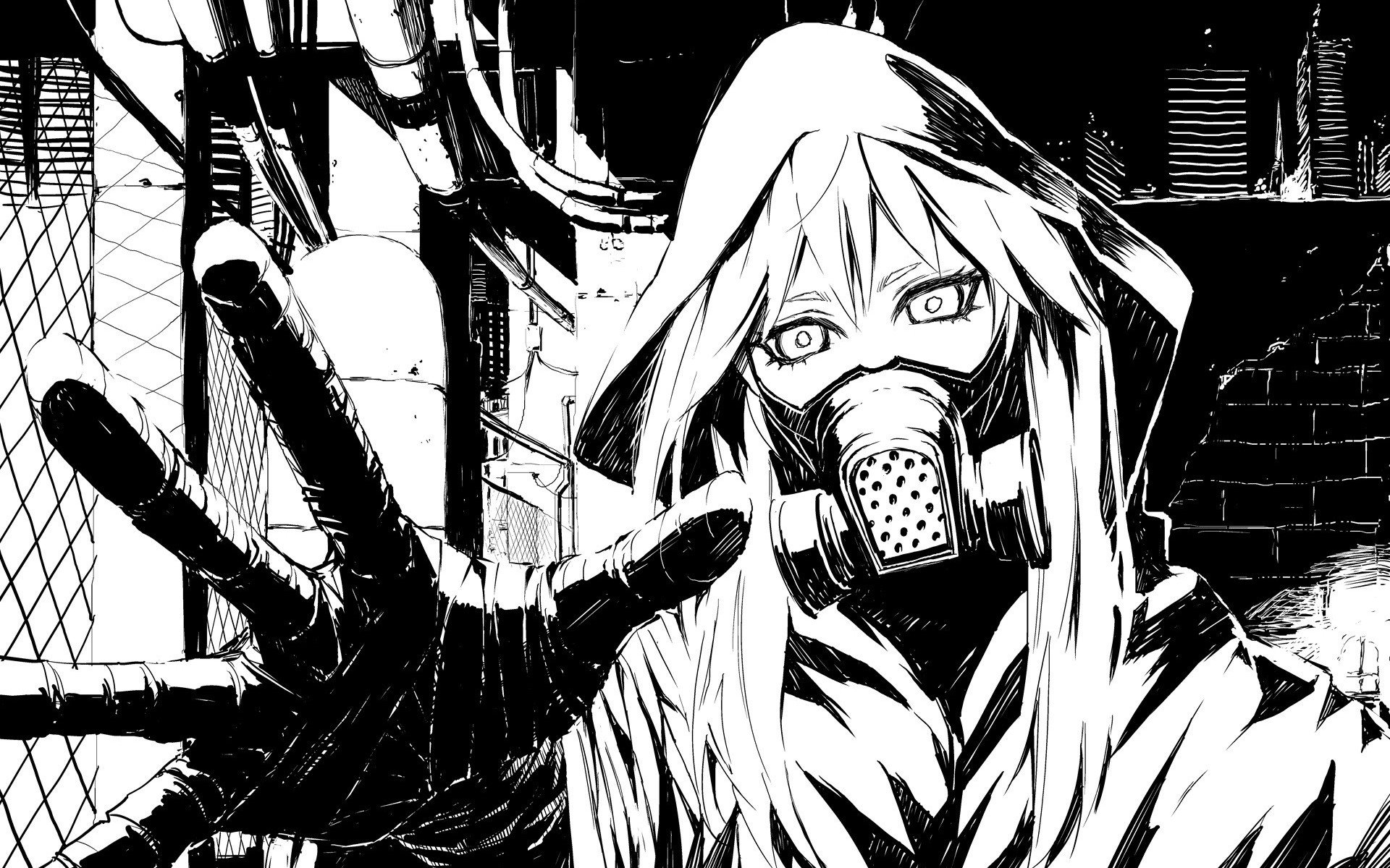 black, And, White, Vocaloid, Gas, Masks, Drawings, Anime Wallpaper