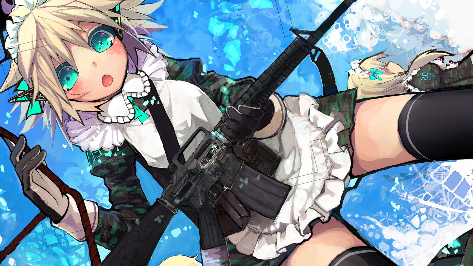 blondes, Rifles, Ecchi, Maids, Skirts, Weapons, Short, Hair, Assault,  Rifle, Anime, M16a4, Aqua, Eyes, Anime, Girls Wallpapers HD / Desktop and  Mobile Backgrounds