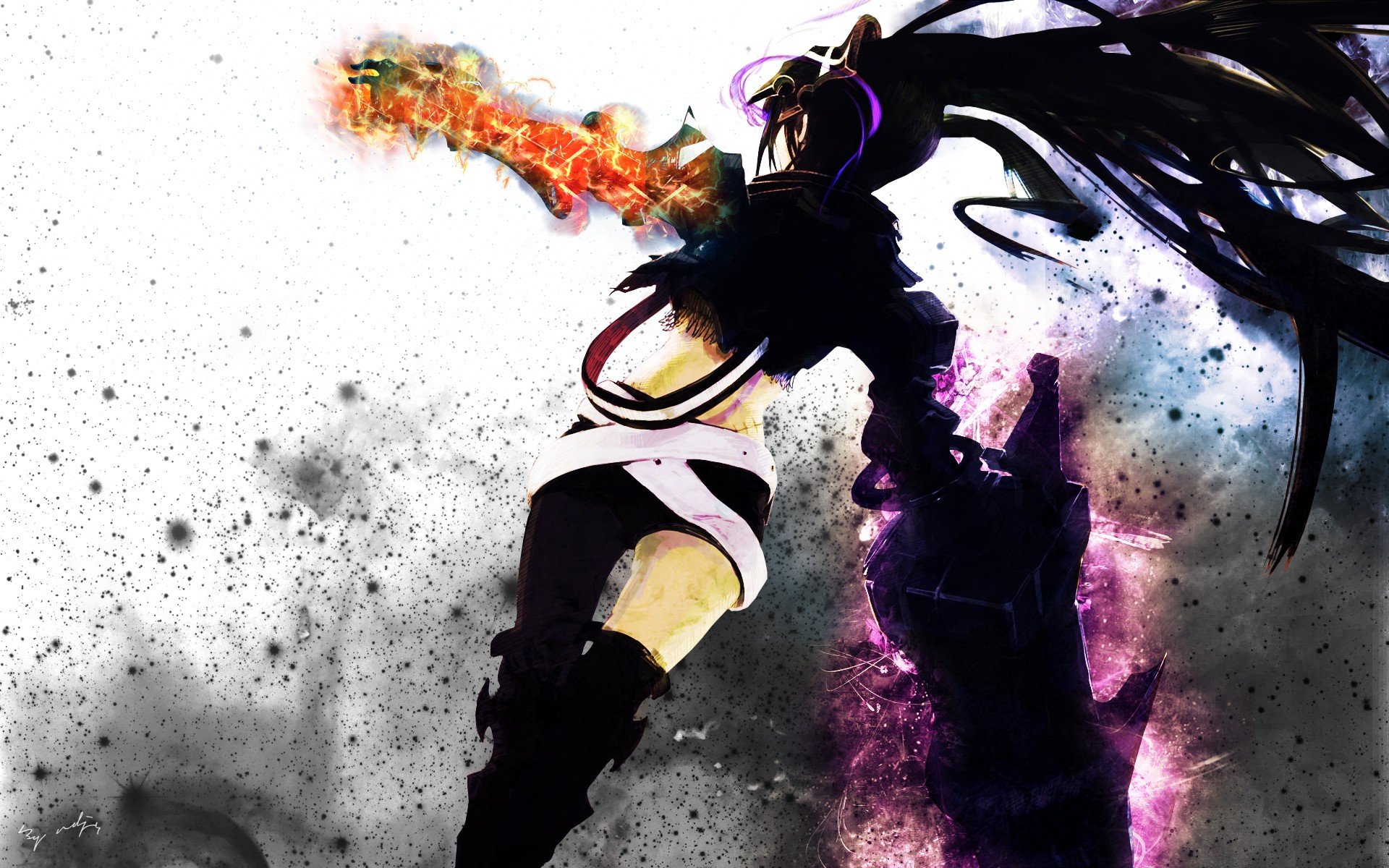 boots, Black, Rock, Shooter, Back, Fire, Long, Hair, Belts, Weapons, Armor, Twintails, Shorts, Anime, Girls, Insane, Black, Rock, Shooter, Swords, Hair, Ornaments, Black, Hair Wallpaper