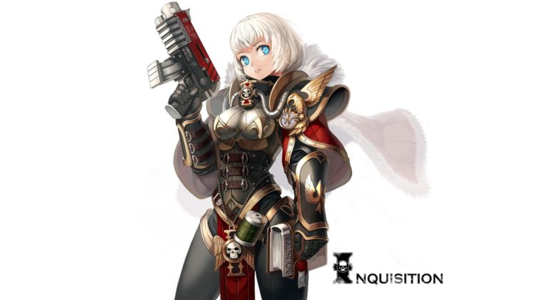 weapons, Armor, Short, Hair, White, Hair, Sisters, Of, Battle, Simple, Background, Anime, Girls, White, Background, Warhammer, 40, 000 HD Wallpaper Desktop Background